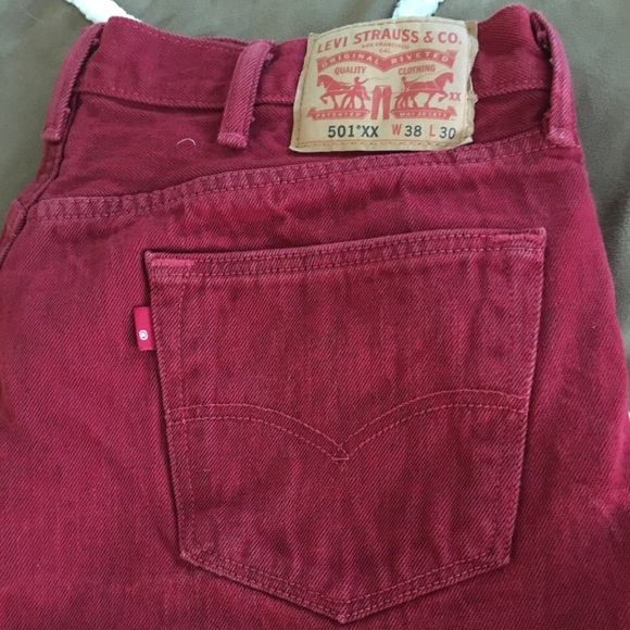 red mens levis 501 jeans